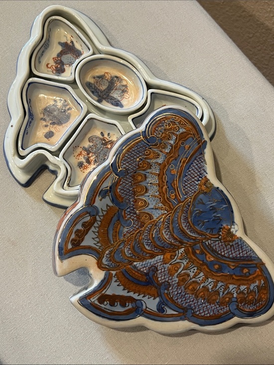Other - Ceramic Butterfly Moth Trinket Box With Tray Inserts